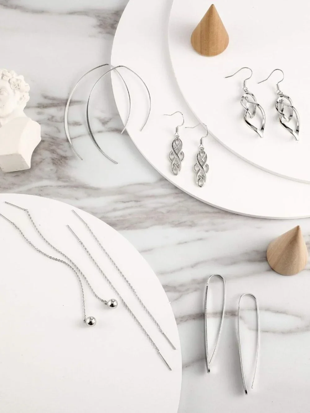 13 Pairs Curved Metal Drop Dangle Earrings Set - Threader, Wave, Arrow & Leaf